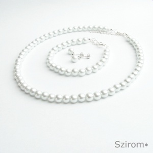 Klasszikus elegancia - fehér tekla gyöngy ékszerszett - Meska.hu