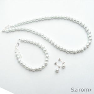 Klasszikus elegancia - fehér tekla gyöngy ékszerszett -  - Meska.hu