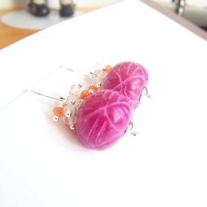 Rubin virág :) - jáde - rózsakvarc fülbevaló - ékszer - fülbevaló - lógó fülbevaló - Meska.hu