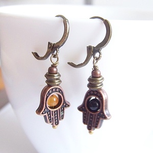 Hamsa keze :) - bronz fülbevaló - ékszer - fülbevaló - lógó fülbevaló - Meska.hu