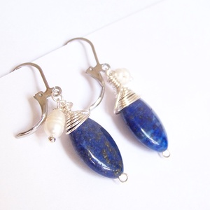 Lapis lazuli - tenyésztett gyöngy fülbevaló - Meska.hu