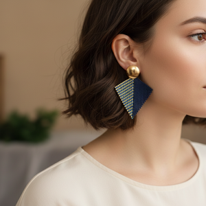 Prizma fülbevaló - kék-arany-türkiz - ékszer - fülbevaló - lógó fülbevaló - Meska.hu