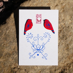 Piros-kék Matyó Madár - Meska.hu