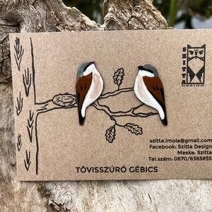 Tövisszúró gébics tűzzománc fülbevaló - Meska.hu