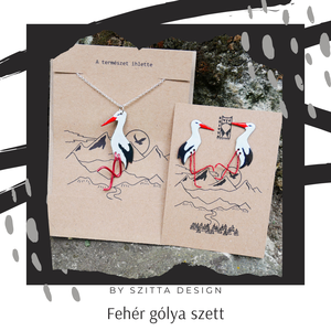 Fehér gólya tűzzománc ékszer szett, Ékszer, Ékszerszett, Tűzzománc, MESKA