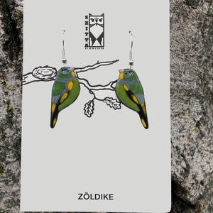 Zöldike tűzzománc fülbevaló, Ékszer, Fülbevaló, Lógó fülbevaló, Tűzzománc, MESKA