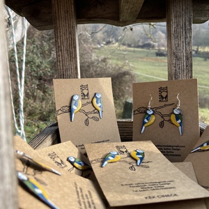 Kék cinege tűzzománc fülbevaló - ékszer - fülbevaló - pötty fülbevaló - Meska.hu