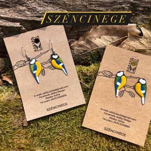 Széncinke egyedi tűzzománc fülbevaló - ékszer - fülbevaló - pötty fülbevaló - Meska.hu