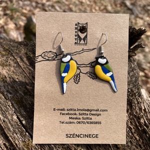 Széncinke egyedi tűzzománc fülbevaló - ékszer - fülbevaló - pötty fülbevaló - Meska.hu