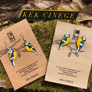 Kék cinege tűzzománc fülbevaló, Ékszer, Fülbevaló, Pötty fülbevaló, Tűzzománc, MESKA