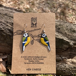 Kék cinege tűzzománc fülbevaló - ékszer - fülbevaló - pötty fülbevaló - Meska.hu