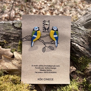Kék cinege tűzzománc fülbevaló - ékszer - fülbevaló - pötty fülbevaló - Meska.hu