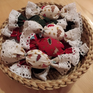 3 db-os textil szaloncukor szett, vegyes szín, Karácsony, Karácsonyi lakásdekoráció, Karácsonyfadíszek, Varrás, MESKA