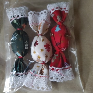 3 db-os textil szaloncukor szett, vegyes szín - karácsony - karácsonyi lakásdekoráció - karácsonyfadíszek - Meska.hu