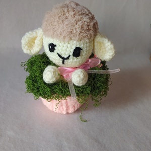 Horgolt bari, bárány kosárban - otthon & életmód - dekoráció - asztal és polc dekoráció - asztaldísz - Meska.hu