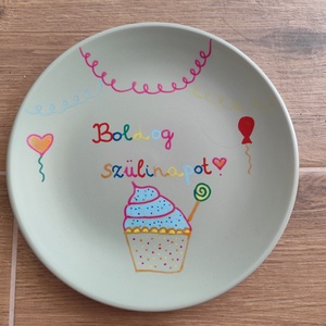 Boldog szülinapot! Kézzel festett tányér - Meska.hu