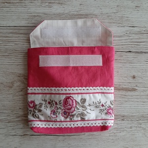 NoWaste, uzsonnás tasak,pink és rózsás sormintás anyag kombinálásával, horgolt csipkével díszítve - táska & tok - bevásárlás & shopper táska - shopper, textiltáska, szatyor - Meska.hu