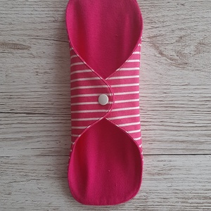 Egészségügyi betét, intim betét,  újramosható,környezetbarát, pink alapon fehér csíkos pamutvászonból,  NoWaste - szépségápolás - intim higiénia - intimbetét - Meska.hu