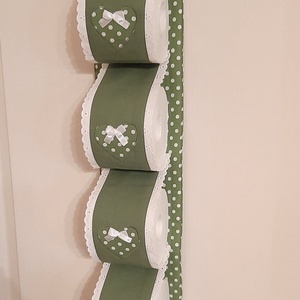Wc-papír tároló,fűzöld vászonból, fűzöld-fehér pöttyös szivekkel, vintage  stílusban - otthon & életmód - fürdőszoba - fürdőszobai tároló - Meska.hu