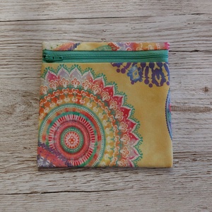 Egészségügyi betét tartó,intim betéttartó,vízhatlan anyaggal bélelve,sárga alapon mandalás vászonból, NoWaste - szépségápolás - intim higiénia - intimbetét - Meska.hu