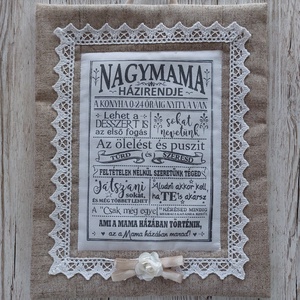 Bézs keretben textilkép,horgolt csipkével díszítve,transzfer felirattal, Vintage stílusban, Otthon & Életmód, Dekoráció, Kép & Falikép, Vászonkép, Decoupage, transzfer és szalvétatechnika, Varrás, MESKA