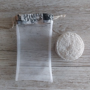 Arclemosó,arctisztitó korong,sminklemosó korong,10 db-os,ajándék zsákkal,ekrü alapon szürke mintás pamutvászonból - szépségápolás - arcápolás - arctisztító korong - Meska.hu