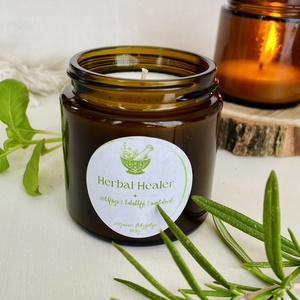 Herbal Healer zöld, fás-gyógynövényes illatú szójagyertya, Otthon & Életmód, Gyertya, illat, aroma, Gyertya, Gyertya-, mécseskészítés, MESKA
