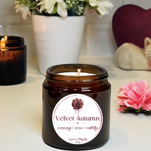 Velvet Autumn - rózsa-cseresznye illatú szójagyertya, Otthon & Életmód, Gyertya, illat, aroma, Gyertya, Gyertya-, mécseskészítés, MESKA