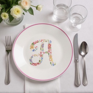 Monogramos tányér - rózsaszín - esküvő - dekoráció - tálalás - Meska.hu