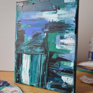 Tópart absztrakt festmény (18x24 cm, akril, vászon, különleges technika) + ingyen posta - művészet - festmény - akril - Meska.hu