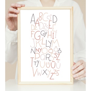 Minimalista magyar ábécé dekor A/4-es méretben (digitális vagy fotópapírra nyomtatva) fekete, rózsaszín, kék, nude - művészet - grafika & illusztráció - digitális - Meska.hu