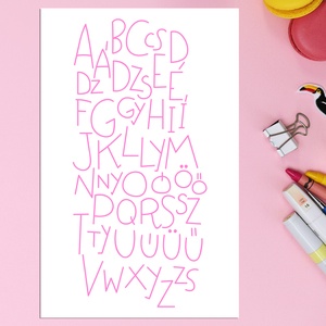 Minimalista magyar ábécé dekor A/4-es méretben (digitális vagy fotópapírra nyomtatva) fekete, rózsaszín, kék, nude - művészet - grafika & illusztráció - digitális - Meska.hu