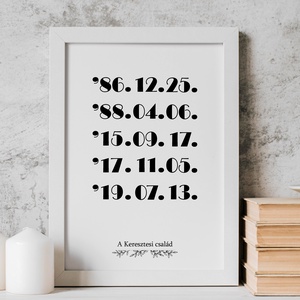 Minimalista családi évszámok grafika dekor A/4-es méretben (digitális kép vagy fotópapírra nyomtatva) fekete - otthon & életmód - dekoráció - fali és függő dekoráció - betű & név - Meska.hu