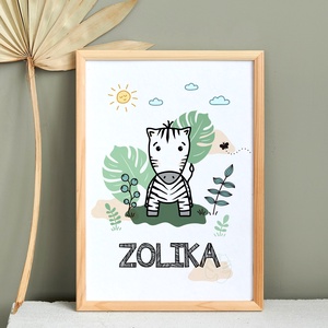 Névre szóló zebrás kép gyerekeknek digitálisan, fotópapírra nyomtatva vagy keretezve, névtábla, Otthon & Életmód, Dekoráció, Fali és függő dekoráció, Betű & Név, Fotó, grafika, rajz, illusztráció, MESKA