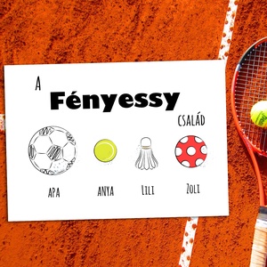 Sportos névre szóló labdás családi kép A/4-es méretben (digitális kép vagy fotópapírra nyomtatva) fekete-fehér, Művészet, Grafika & Illusztráció, Művészi nyomat, Fotó, grafika, rajz, illusztráció, MESKA