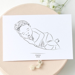 Vonalrajz kisbabádról - minimalista letisztult dekoráció, babarajz, újszülött, A/4-es méretben, saját fotó alapján - művészet - grafika & illusztráció - művészi nyomat - Meska.hu