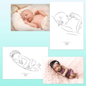 Vonalrajz kisbabádról - minimalista letisztult dekoráció, babarajz, újszülött, A/4-es méretben, saját fotó alapján - művészet - grafika & illusztráció - művészi nyomat - Meska.hu