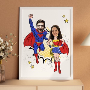 Szuperpáros! Szuperhősös grafika kedvesednek digitálisan, fotópapíron vagy keretezve (A/4) szerkeszthető ajándék, Művészet, Grafika & Illusztráció, Digitális, Fotó, grafika, rajz, illusztráció, MESKA