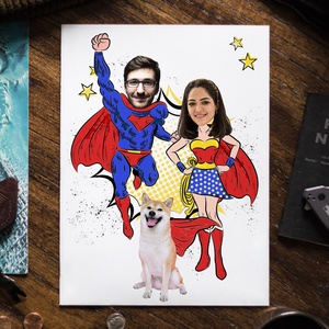 Szuperpáros! Szuperhősös grafika kedvesednek digitálisan, fotópapíron vagy keretezve (A/4) szerkeszthető ajándék - művészet - grafika & illusztráció - digitális - Meska.hu