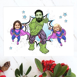 Hulk apuka lányaival - vicces szuperhősös grafika - szerkeszthető ajándék a legerősebb apának - Meska.hu