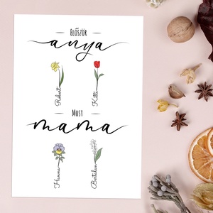 Először anya, most mama grafika a hónapok virágaival, gyermekek és unokák nevével (digitálisan vagy fotópapíron) - művészet - grafika & illusztráció - digitális - Meska.hu