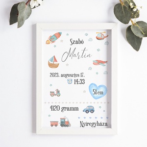 Fiús baba születési adatok dekor print A/4-es méretben (digitálisan vagy fotópapírra nyomtatva, keretezve) fekete-fehér - otthon & életmód - babaszoba, gyerekszoba - babaszoba kép - Meska.hu