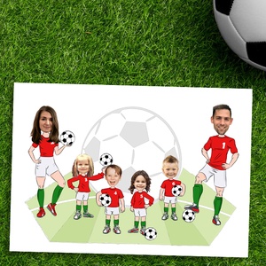 Magyar focicsapat családi print 1-2-3-4 gyermekkel (A/4) digitális, fotópapíron vagy keretezve, Művészet, Portré & Karikatúra, Karikatúra, Fotó, grafika, rajz, illusztráció, MESKA