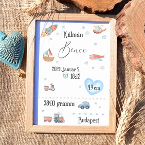 Fiús baba születési adatok dekor print A/4-es méretben (digitálisan vagy fotópapírra nyomtatva, keretezve) fekete-fehér - otthon & életmód - babaszoba, gyerekszoba - babaszoba kép - Meska.hu