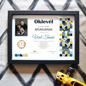 Oklevél a legjobb apának! Szerkeszthető apák napi grafika fotópapíron (A/4) ajándék geometriai mintával - művészet - grafika & illusztráció - digitális - Meska.hu