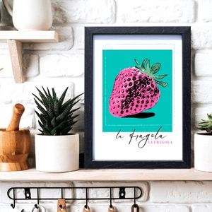 Vidám olasz szamócás dekorációs print fotópapíron vagy keretezve (A/4) színes pop-art konyhai dekor, Otthon & Életmód, Konyhafelszerelés, tálalás, Konyhai dekoráció, Konyhai dísz, Fotó, grafika, rajz, illusztráció, MESKA