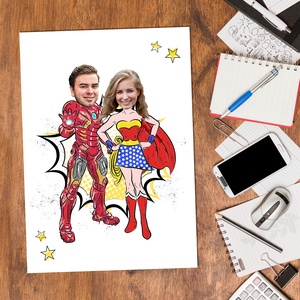 Szuperpáros! Szuperhősös grafika kedvesednek digitálisan, fotópapíron vagy keretezve (A/4) szerkeszthető ajándék - Meska.hu