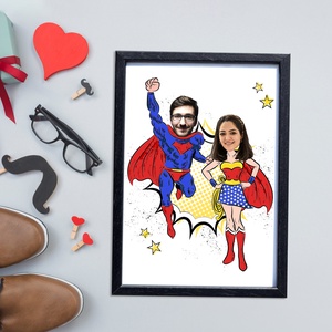 Szuperpáros! Szuperhősös grafika kedvesednek digitálisan, fotópapíron vagy keretezve (A/4) szerkeszthető ajándék, Művészet, Grafika & Illusztráció, Digitális, Fotó, grafika, rajz, illusztráció, MESKA