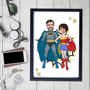 Szuperpáros! Szuperhősös Batmanes grafika választható figurákkal, fotópapíron vagy keretezve (A/4), Művészet, Grafika & Illusztráció, Digitális, Fotó, grafika, rajz, illusztráció, MESKA