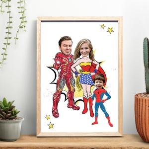 Vegyes szuperhős család 1-2 gyermekkel - Szupercsalád grafika (A/4) digitális, fotópapíron vagy keretezve - művészet - grafika & illusztráció - digitális - Meska.hu